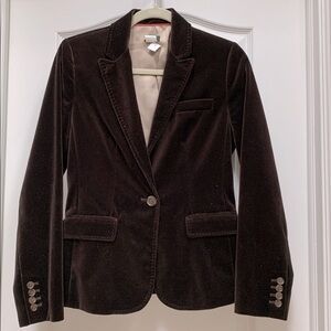 🤎Chic J. Crew Chocolate Brown Velvet Blazer Espresso Classic 1 Button Equestrian